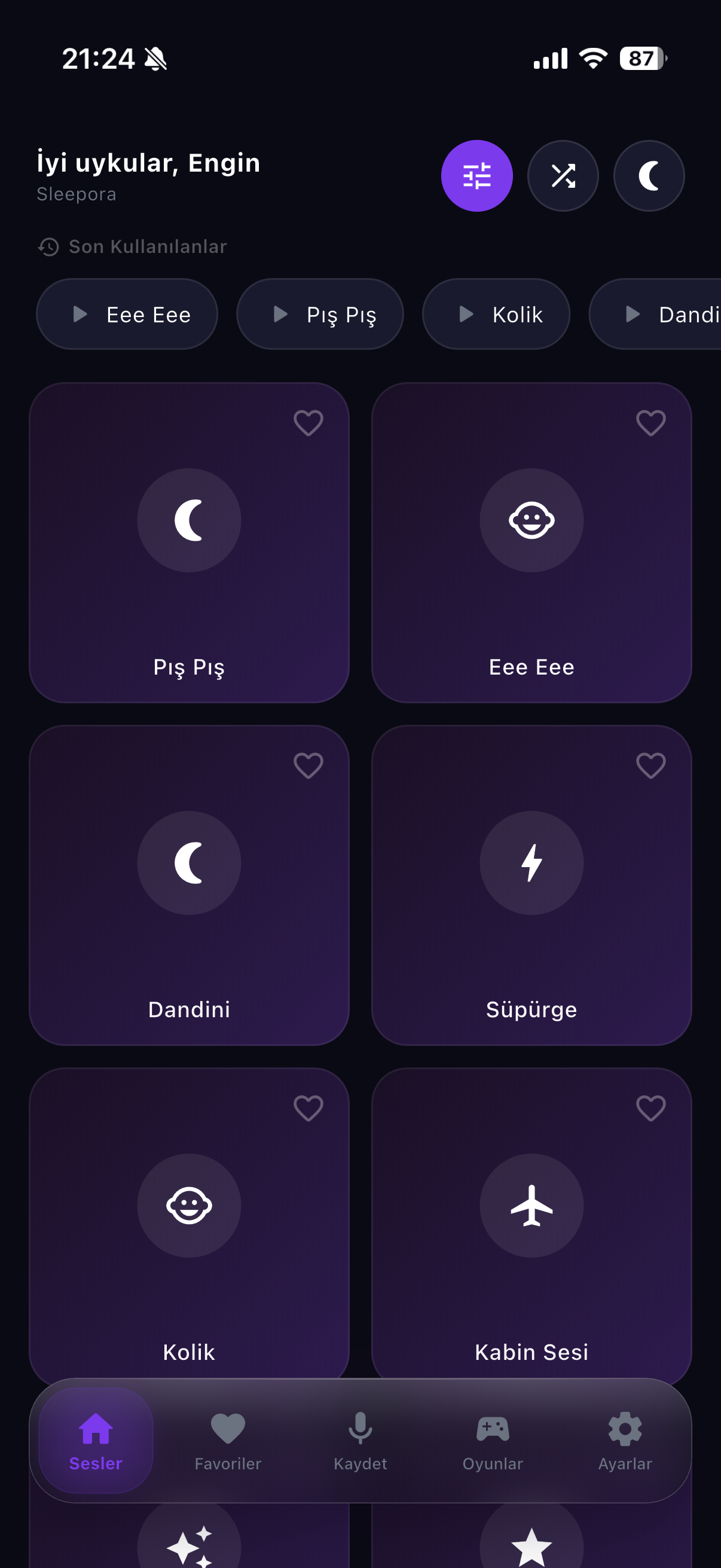 Sleepora ana ekran görünümü